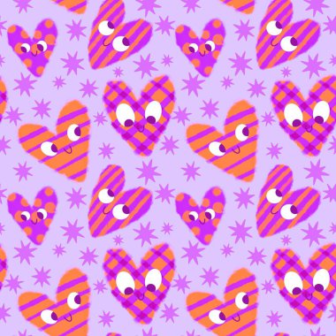 Sevgililer Günü kalbinin pürüzsüz 14 Şubat desenli ambalaj kağıtları, kumaşlar ve çocuk giysileri baskısı kış partisi aksesuarları ve moda tekstili. Yüksek kaliteli illüstrasyon