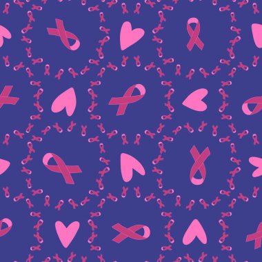 Göğüs kanseri ayı, ambalaj kağıdı, tıbbi aksesuar ve ilaç tekstili için kusursuz pembe kurdele günü deseni. Yüksek kaliteli illüstrasyon