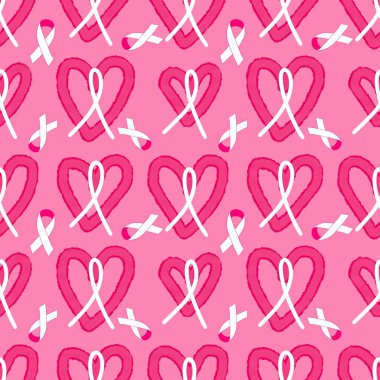 Göğüs kanseri ayı, ambalaj kağıdı, tıbbi aksesuar ve ilaç tekstili için kusursuz pembe kurdele günü deseni. Yüksek kaliteli illüstrasyon