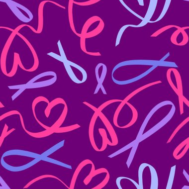 Göğüs kanseri ayı, ambalaj kağıdı, tıbbi aksesuar ve ilaç tekstili için kusursuz pembe kurdele günü deseni. Yüksek kaliteli illüstrasyon