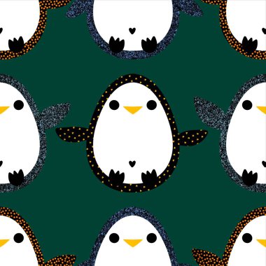 Paskalya hayvanları, kağıt, kumaş, çarşaf ve bahar mutfağı tekstil ürünleri için pürüzsüz penguen ve yumurta deseni. Yüksek kalite fotoğraf