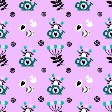 Paskalya yumurtaları kağıt, kumaş, çarşaf, çocuk giysileri, mutfak aksesuarları ve bahar partisi aksesuarları için pürüzsüz bahar deseni. Yüksek kalite fotoğraf