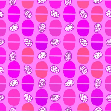 Paskalya yumurtaları kağıt, kumaş, çarşaf, çocuk giysileri, mutfak aksesuarları ve bahar partisi aksesuarları için pürüzsüz bahar deseni. Yüksek kalite fotoğraf