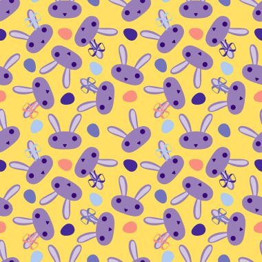 Paskalya yumurtaları dikişsiz tavşan kulakları kağıt, kumaş, çarşaf ve çocuk giysileri baskısı ve bahar için. Yüksek kaliteli illüstrasyon