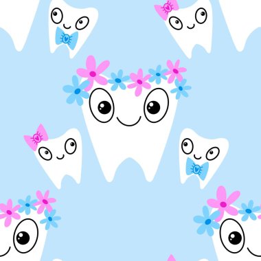 Kağıt, kumaş, çarşaf, çocuk giysisi baskısı, doktor aksesuarları ve eczane ambalajları için tıbbî ve kusursuz diş deseni. Yüksek kalite fotoğraf