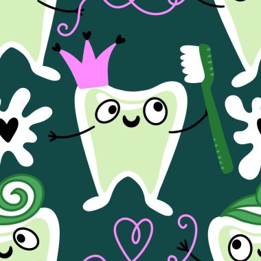 Kağıt, kumaş, çarşaf, çocuk giysisi baskısı, doktor aksesuarları ve eczane ambalajları için tıbbî ve kusursuz diş deseni. Yüksek kalite fotoğraf