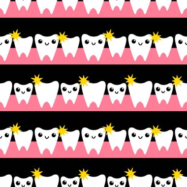 Kağıt, kumaş, çarşaf, çocuk giysisi baskısı, doktor aksesuarları ve eczane ambalajları için tıbbî ve kusursuz diş deseni. Yüksek kalite fotoğraf