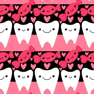 Kağıt, kumaş, çarşaf, çocuk giysisi baskısı, doktor aksesuarları ve eczane ambalajları için tıbbî ve kusursuz diş deseni. Yüksek kalite fotoğraf