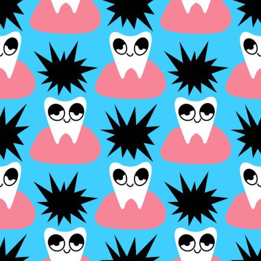 Kağıt, kumaş, çarşaf, çocuk giysisi baskısı, doktor aksesuarları ve eczane ambalajları için tıbbî ve kusursuz diş deseni. Yüksek kalite fotoğraf