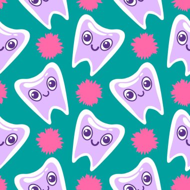 Kağıt, kumaş, çarşaf, çocuk giysisi baskısı, doktor aksesuarları ve eczane ambalajları için tıbbî ve kusursuz diş deseni. Yüksek kalite fotoğraf