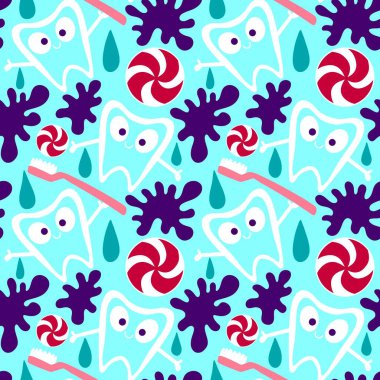 Kağıt, kumaş, çarşaf, çocuk giysisi baskısı, doktor aksesuarları ve eczane ambalajları için tıbbî ve kusursuz diş deseni. Yüksek kalite fotoğraf