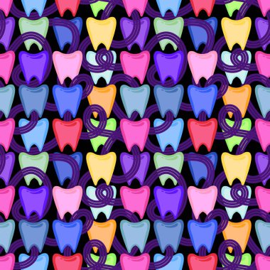 Kağıt, kumaş, çarşaf, çocuk giysisi baskısı, doktor aksesuarları ve eczane ambalajları için tıbbî ve kusursuz diş deseni. Yüksek kalite fotoğraf