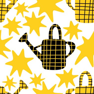 Bahar bahçesi sulama şablonu ambalaj kağıdı, kumaş ve yaz partisi aksesuarları ve şirin moda tekstilleri için desenlidir. Yüksek kalite fotoğraf