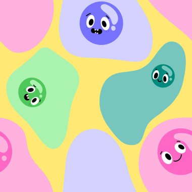 Cartoon food vegetables seamless tomato and cucumbers and fried eggs pattern for wrapping paper and fabrics and kids clothes print and kitchen textiles . High quality photo