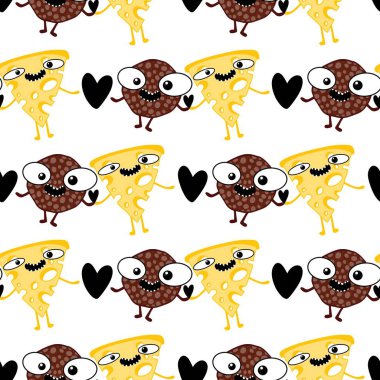 Cartoon food seamless sausage pattern for wrapping paper and fabrics and linens and kids clothes print and summer accessories and kitchen textiles . High quality photo