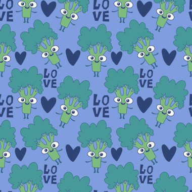 Cartoon food seamless broccoli pattern for wrapping paper and fabrics and linens and kids clothes print and summer accessories and kitchen textiles . High quality photo