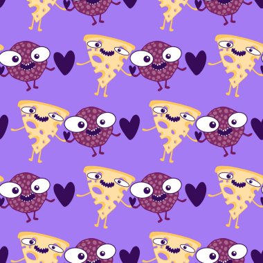 Cartoon food seamless sausage pattern for wrapping paper and fabrics and linens and kids clothes print and summer accessories and kitchen textiles . High quality photo
