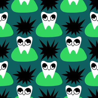 Kağıt, kumaş, çarşaf, çocuk giysisi baskısı, doktor aksesuarları ve eczane ambalajları için tıbbî ve kusursuz diş deseni. Yüksek kalite fotoğraf