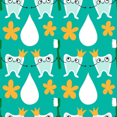 Kağıt, kumaş, çarşaf, çocuk giysisi baskısı, doktor aksesuarları ve eczane ambalajları için tıbbî ve kusursuz diş deseni. Yüksek kalite fotoğraf