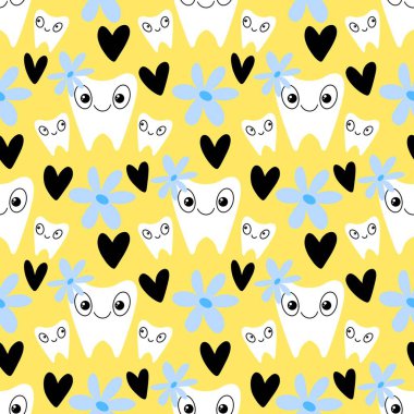 Kağıt, kumaş, çarşaf, çocuk giysisi baskısı, doktor aksesuarları ve eczane ambalajları için tıbbî ve kusursuz diş deseni. Yüksek kalite fotoğraf