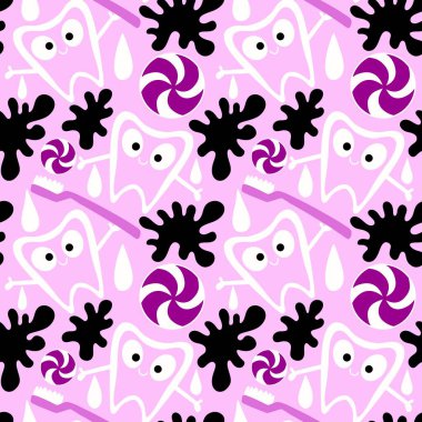 Kağıt, kumaş, çarşaf, çocuk giysisi baskısı, doktor aksesuarları ve eczane ambalajları için tıbbî ve kusursuz diş deseni. Yüksek kalite fotoğraf