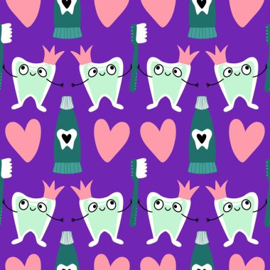 Kağıt, kumaş, çarşaf, çocuk giysisi baskısı, doktor aksesuarları ve eczane ambalajları için tıbbî ve kusursuz diş deseni. Yüksek kalite fotoğraf