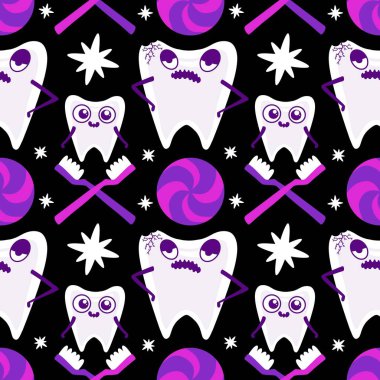 Kağıt, kumaş, çarşaf, çocuk giysisi baskısı, doktor aksesuarları ve eczane ambalajları için tıbbî ve kusursuz diş deseni. Yüksek kalite fotoğraf