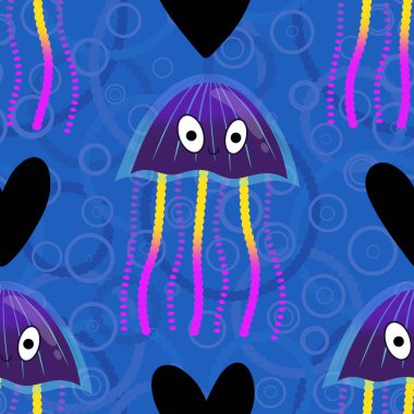 Deniz hayvanları, ambalaj kağıdı, kumaş, çarşaf ve çocuk giysisi baskısı ve yaz partisi aksesuarları için kusursuz okyanus deniz anası deseni. Yüksek kalite fotoğraf