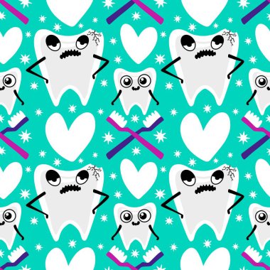 Kağıt, kumaş, çarşaf, çocuk giysisi baskısı, doktor aksesuarları ve eczane ambalajları için tıbbî ve kusursuz diş deseni. Yüksek kalite fotoğraf