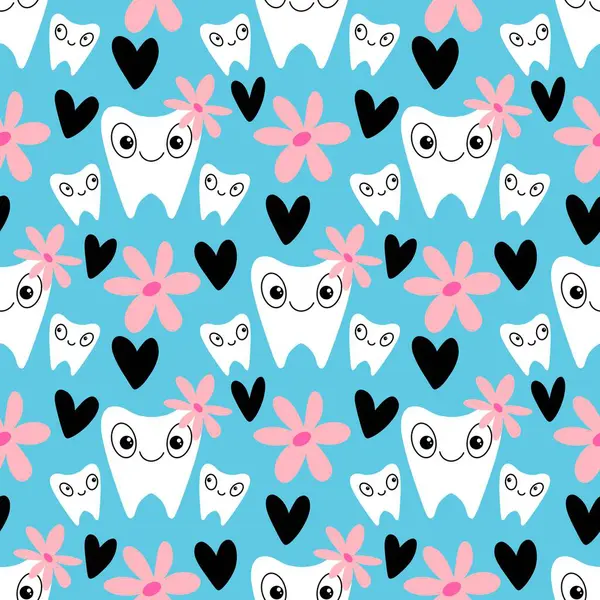 Kağıt, kumaş, çarşaf, çocuk giysisi baskısı, doktor aksesuarları ve eczane ambalajları için tıbbî ve kusursuz diş deseni. Yüksek kalite fotoğraf