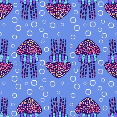 Deniz hayvanları, ambalaj kağıdı, kumaş, çarşaf ve çocuk giysisi baskısı ve yaz partisi aksesuarları için kusursuz okyanus deniz anası deseni. Yüksek kalite fotoğraf