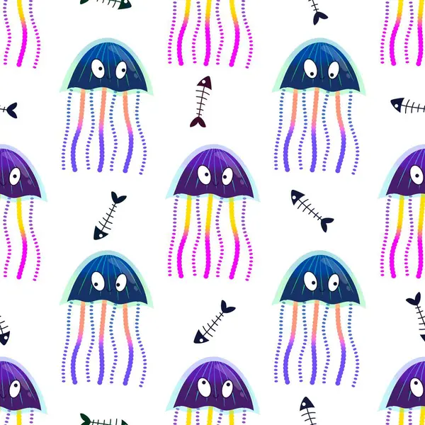 Deniz hayvanları, ambalaj kağıdı, kumaş, çarşaf ve çocuk giysisi baskısı ve yaz partisi aksesuarları için kusursuz okyanus deniz anası deseni. Yüksek kalite fotoğraf