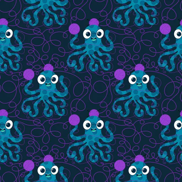 Çizgi film deniz hayvanları, dikişsiz ahtapot, hobi aksesuarları için örgü deseni ve çocuk giysileri baskısı ve dikiş malzemeleri. Yüksek kalite fotoğraf