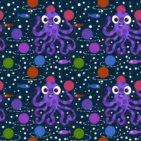 Çizgi film deniz hayvanları, dikişsiz ahtapot, hobi aksesuarları için örgü deseni ve çocuk giysileri baskısı ve dikiş malzemeleri. Yüksek kalite fotoğraf
