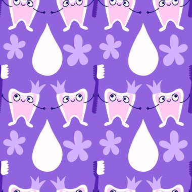 Kağıt, kumaş, çarşaf, çocuk giysisi baskısı, doktor aksesuarları ve eczane ambalajları için tıbbî ve kusursuz diş deseni. Yüksek kalite fotoğraf