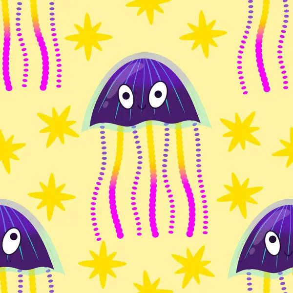 Deniz hayvanları, ambalaj kağıdı, kumaş, çarşaf ve çocuk giysisi baskısı ve yaz partisi aksesuarları için kusursuz okyanus deniz anası deseni. Yüksek kalite fotoğraf