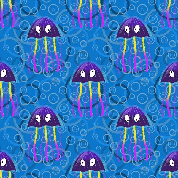 Deniz hayvanları, ambalaj kağıdı, kumaş, çarşaf ve çocuk giysisi baskısı ve yaz partisi aksesuarları için kusursuz okyanus deniz anası deseni. Yüksek kalite fotoğraf