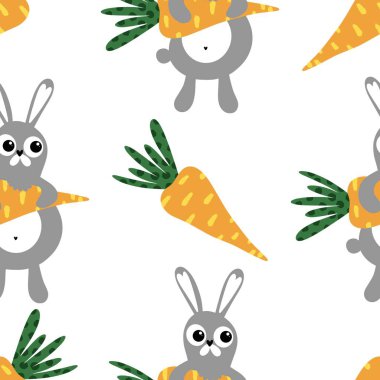 Çocuk kıyafetleri, çarşaflar, Paskalya partisi aksesuarları ve yaz ambalajları için havuçsuz bahar deseni. Yüksek kalite fotoğraf