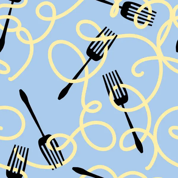 Çizgi film çatalı ve makarna ambalaj kağıdı, kumaş ve çocuk giysileri baskısı, menü ve paketleme için kusursuz desen. Yüksek kalite fotoğraf