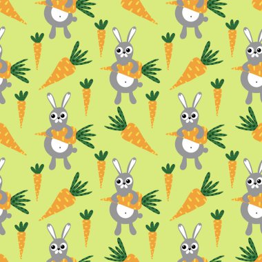 Çocuk kıyafetleri, çarşaflar, Paskalya partisi aksesuarları ve yaz ambalajları için havuçsuz bahar deseni. Yüksek kalite fotoğraf