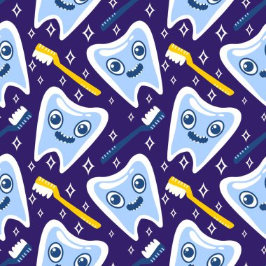 Kağıt, kumaş, çarşaf, çocuk giysisi baskısı, doktor aksesuarları ve eczane ambalajları için tıbbî ve kusursuz diş deseni. Yüksek kalite fotoğraf