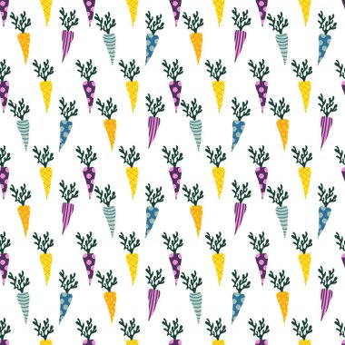 Kağıt, kumaş, çarşaf ve çocuk giysisi baskısı ve mutfak tekstili için yaz sebzesiz havuç deseni. Yüksek kalite fotoğraf