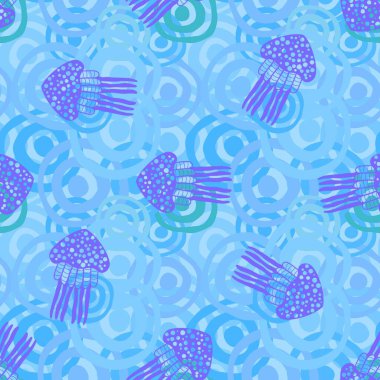 Deniz hayvanları, ambalaj kağıdı, kumaş, çarşaf ve çocuk giysisi baskısı ve yaz partisi aksesuarları için kusursuz okyanus deniz anası deseni. Yüksek kalite fotoğraf
