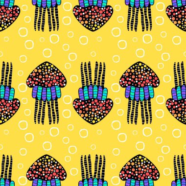 Deniz hayvanları, ambalaj kağıdı, kumaş, çarşaf ve çocuk giysisi baskısı ve yaz partisi aksesuarları için kusursuz okyanus deniz anası deseni. Yüksek kalite fotoğraf