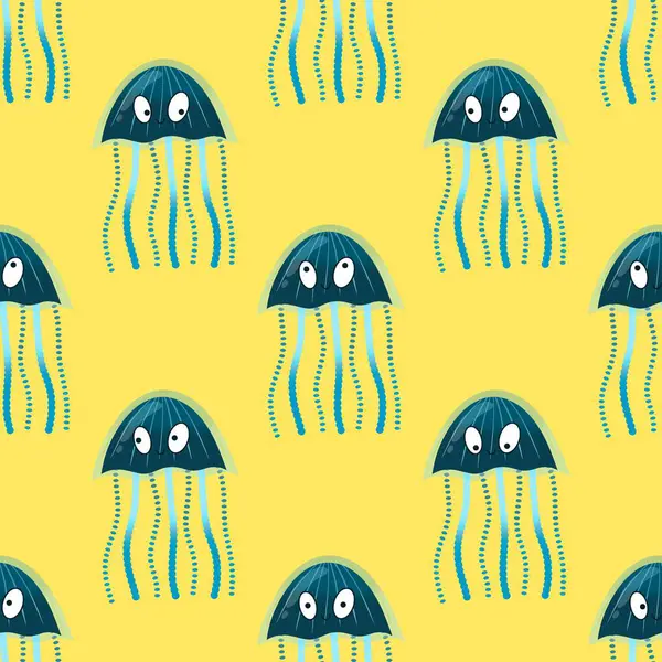 Deniz hayvanları, ambalaj kağıdı, kumaş, çarşaf ve çocuk giysisi baskısı ve yaz partisi aksesuarları için kusursuz okyanus deniz anası deseni. Yüksek kalite fotoğraf