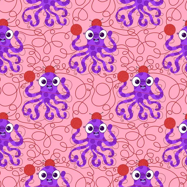Çizgi film deniz hayvanları, dikişsiz ahtapot, hobi aksesuarları için örgü deseni ve çocuk giysileri baskısı ve dikiş malzemeleri. Yüksek kalite fotoğraf
