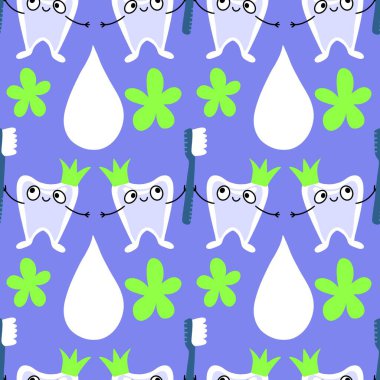 Kağıt, kumaş, çarşaf, çocuk giysisi baskısı, doktor aksesuarları ve eczane ambalajları için tıbbî ve kusursuz diş deseni. Yüksek kalite fotoğraf