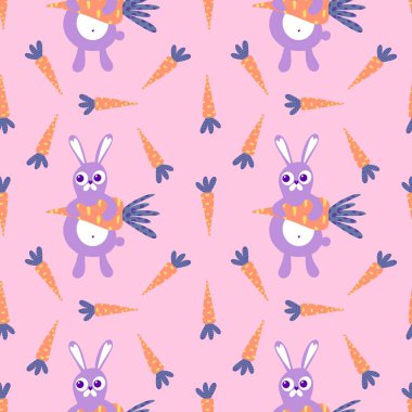 Çocuk kıyafetleri, çarşaflar, Paskalya partisi aksesuarları ve yaz ambalajları için havuçsuz bahar deseni. Yüksek kalite fotoğraf