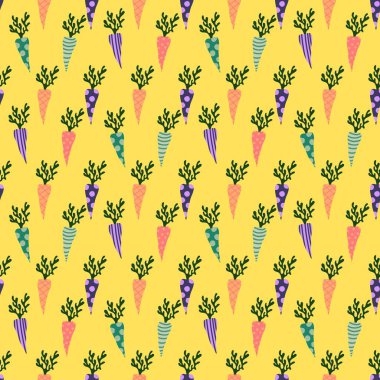 Kağıt, kumaş, çarşaf ve çocuk giysisi baskısı ve mutfak tekstili için yaz sebzesiz havuç deseni. Yüksek kalite fotoğraf