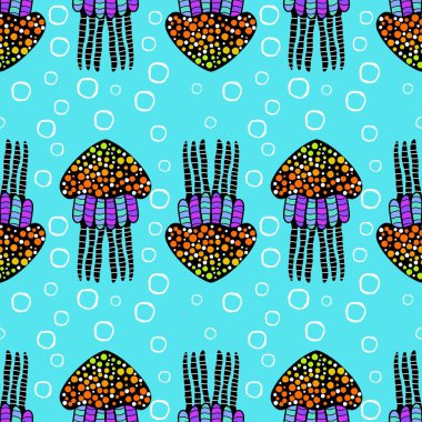 Deniz hayvanları, ambalaj kağıdı, kumaş, çarşaf ve çocuk giysisi baskısı ve yaz partisi aksesuarları için kusursuz okyanus deniz anası deseni. Yüksek kalite fotoğraf